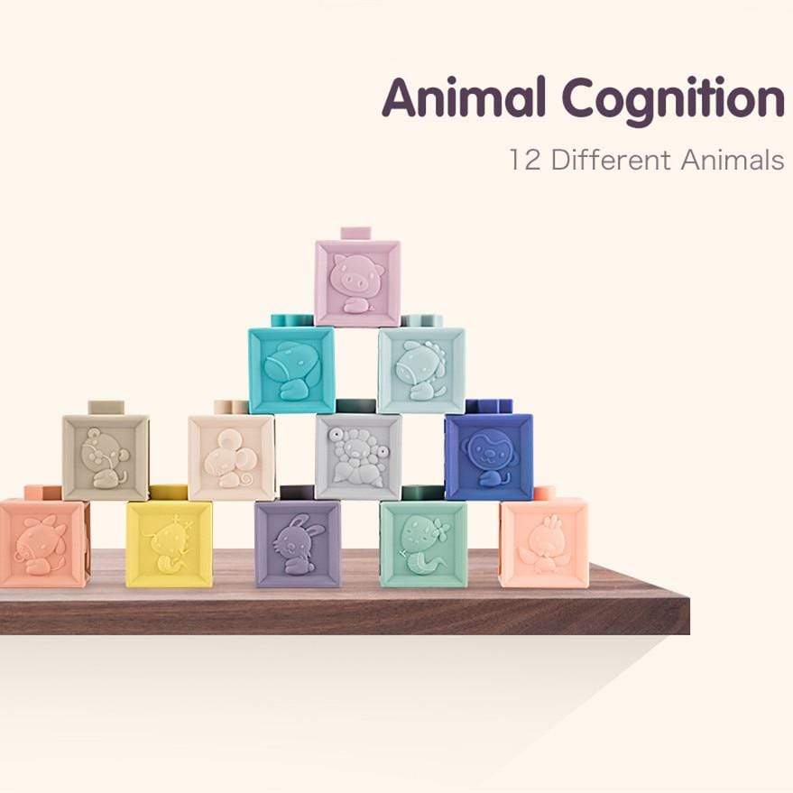 Digital Animal 3d Soft Building Blocks Baby Massage Teethers Jouets de bain  pour enfants Squeeze Jouet sensoriel Jd4
